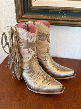 Junk Gypsy Boots - Metallic Gold Cowgirl Boots with Fringe